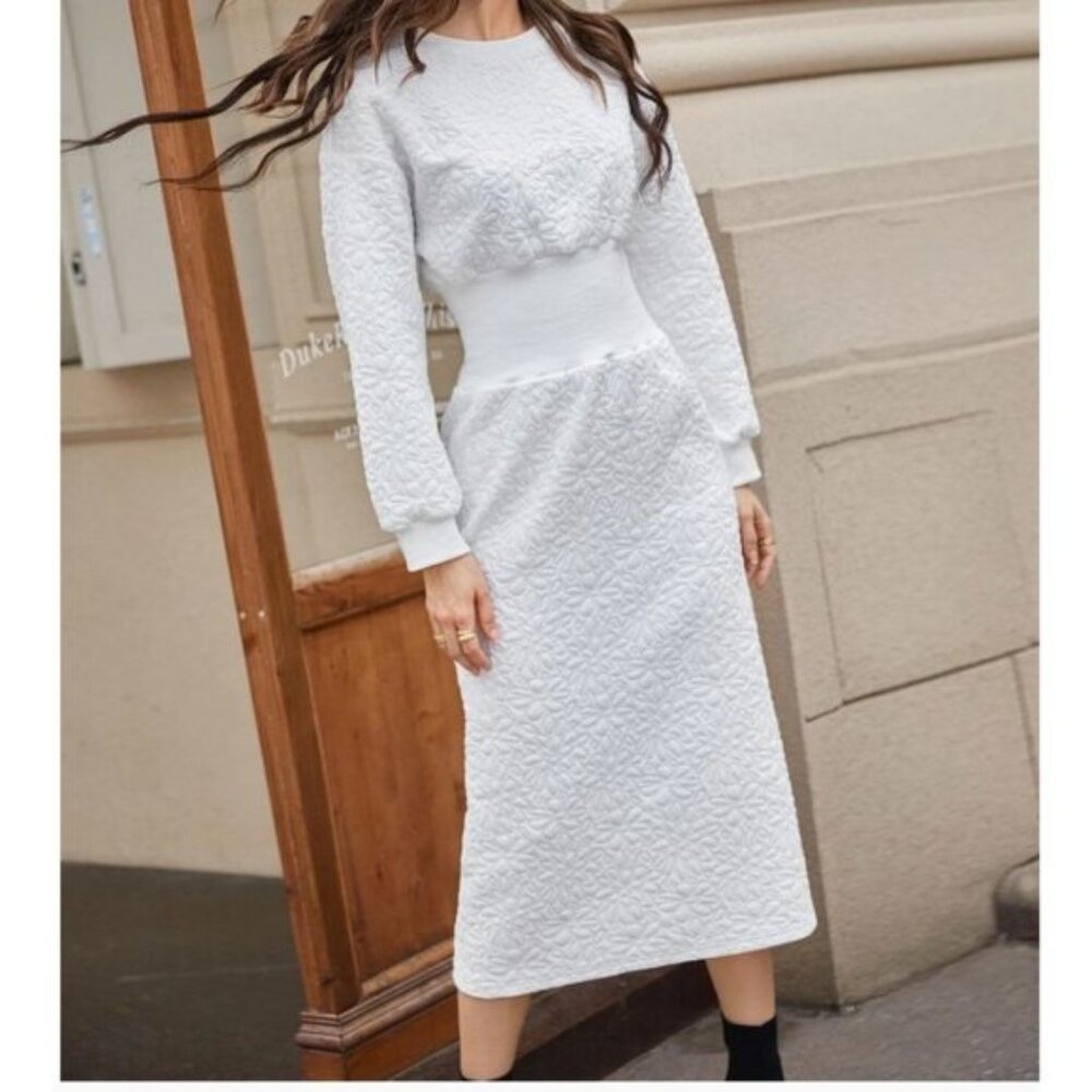 White Floral Sweatshirt Dress 50 OF
